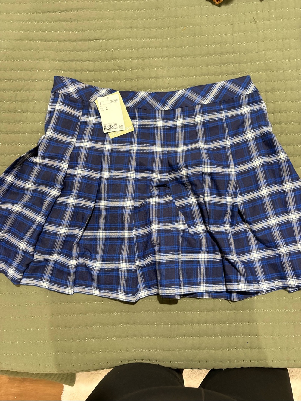 H&M Navy, Royal Blue and White Plaid Pleated Mini Skirt